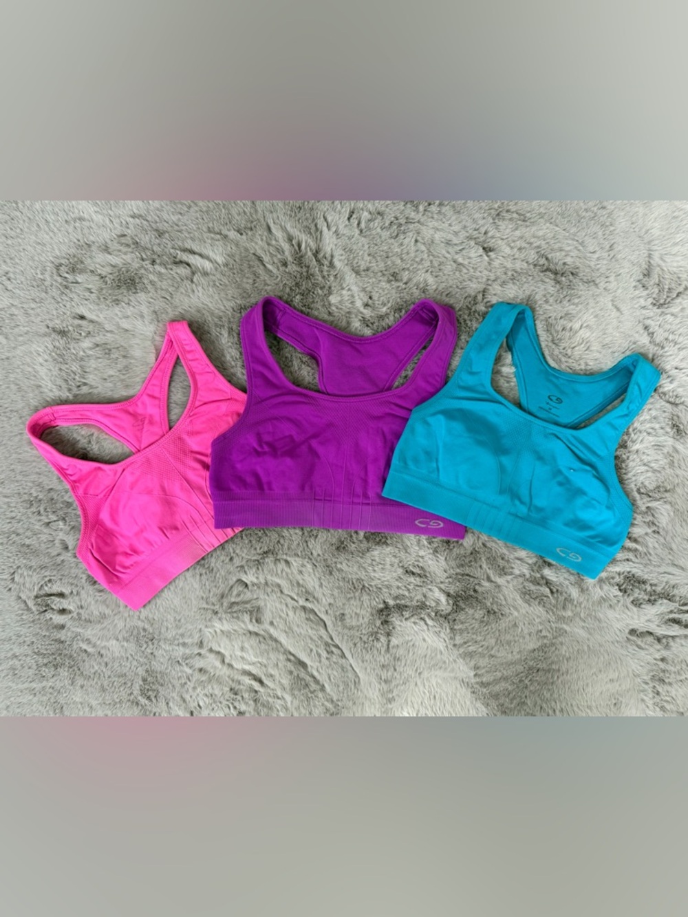 Champion 3-Bundle Seamless Racerback Sports Bras - Pink, Purple, Teal